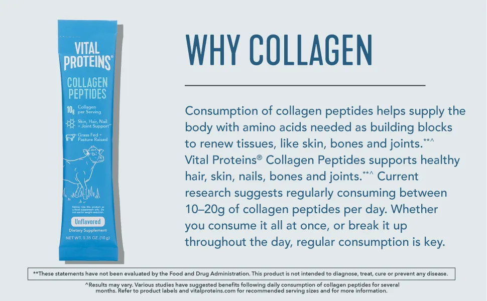 Vital Proteins Collagen Peptides Unflavored 20 Packets 0.35 oz (10 g) Each - Why Collagen