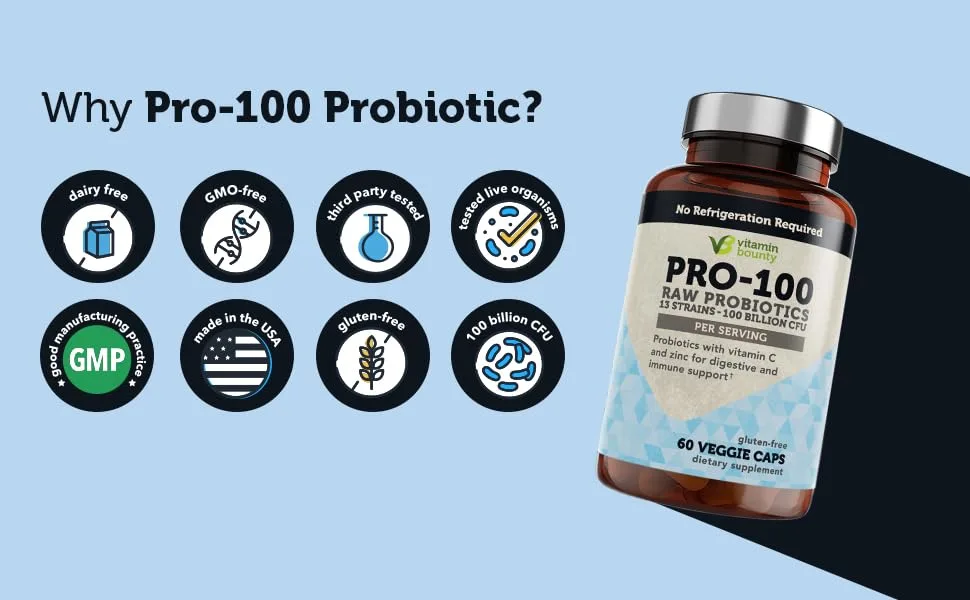 Vitamin Bounty PRO-100 Raw Probiotics 100 Billion CFU 60 Veggie Caps - why pro 100