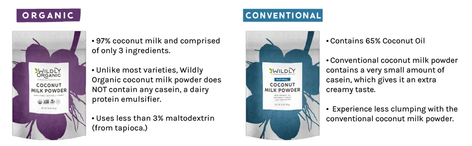 Wildly Organic Coconut Milk Powder 8 oz (227 g) - Different types of organic and conventional coconut milk powder vegan dairy-free