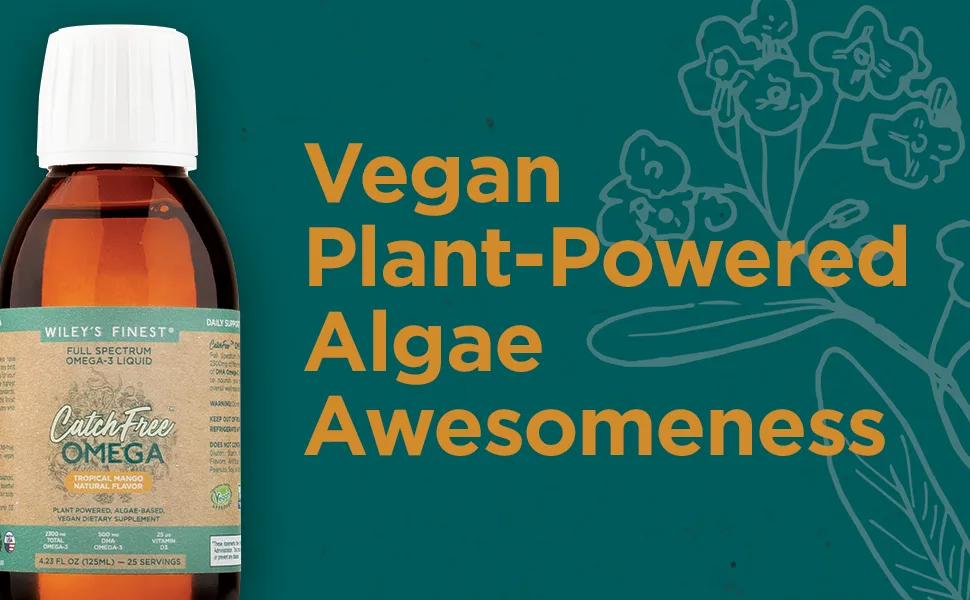 Wiley's Finest CatchFree Omega Tropical Mango  4.23 fl oz (125 ml) - Vegan Plant-Powered Algae Awesomeness