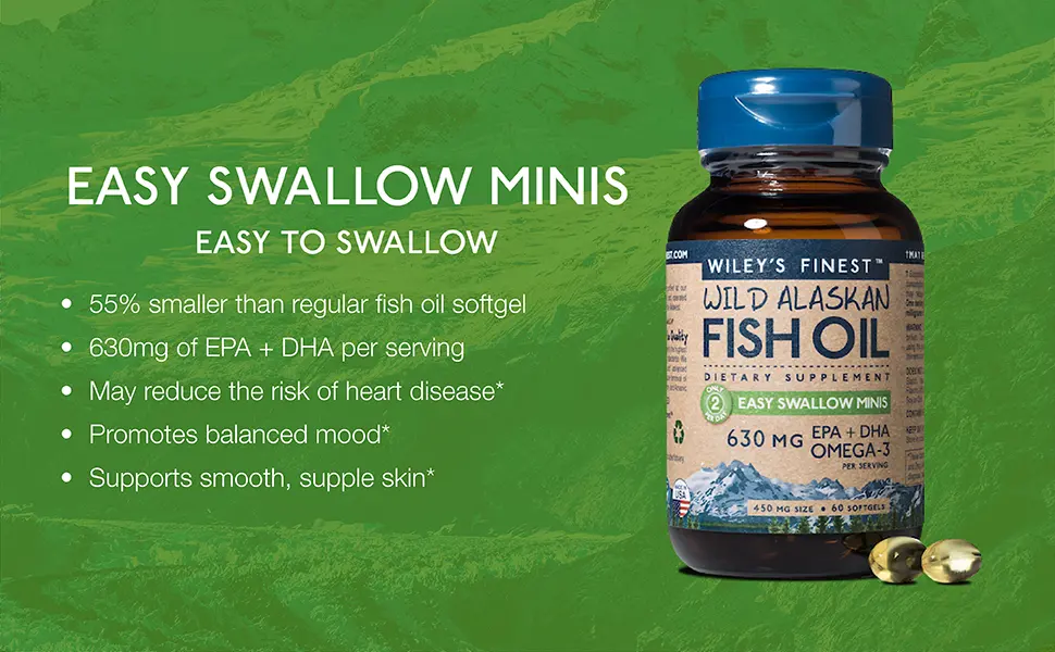 Wiley's Finest Wild Alaskan Fish Oil Easy Swallow Minis 630 mg 180 Softgels - burpless easy swallow mini omega-3 fish oil pills
