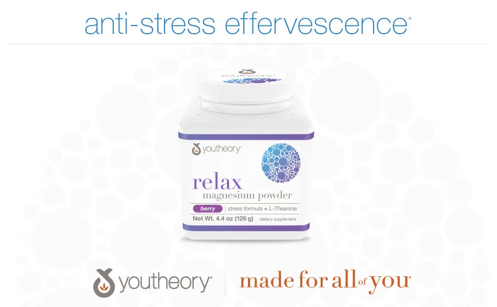 Youtheory Relax Magnesium Powder Stress Formula + L-Theanine Berry 4.4 oz (126 g) - mood relax memory cognition pressure concentration mental performance night supplement stress heart
