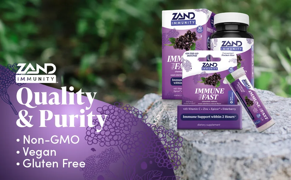 Zand Immune Fast Sweet Elderberry 30 Chewable Tablets - Zand Immune Fast Elderberry Chews | Boosts Immune Response & Cell Activity w/ EpiCor*