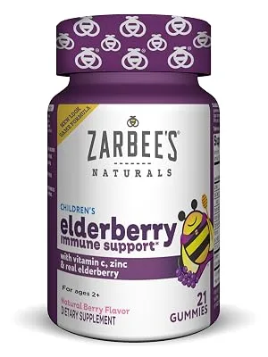 Zarbee's Children's Mighty Bee Elderberry Immune Support Natural Berry Flavor 21 Gummies - zarbees, elderberry, immune support, real elderberry, vitamin c, zinc, elderberry gummies, gummies