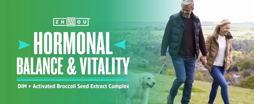 Zhou Nutrition DIM Active Hormonal Balance Complex 60 Veggie Capsules - Hormone Balance and Vitality. DIM+Activated Broccoli seed extract complex