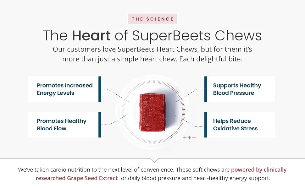 HumanN SuperBeets Chews - 60 Chews - superbeets heart chews daily blood pressure healthy energy support