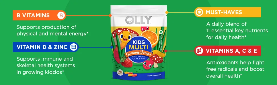 OLLY Kids Multivitamin and Mineral Gummy Worms Immune Support - 70 Gummies - image