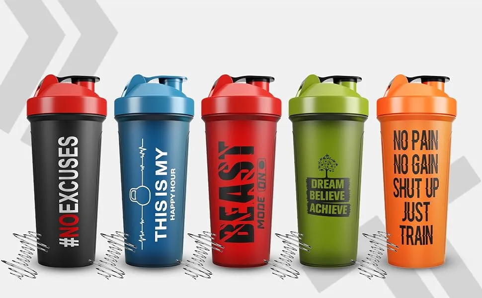 JEELA SPORTS Protein Shaker Bottles 5 Pack - 24 Oz - protein cup