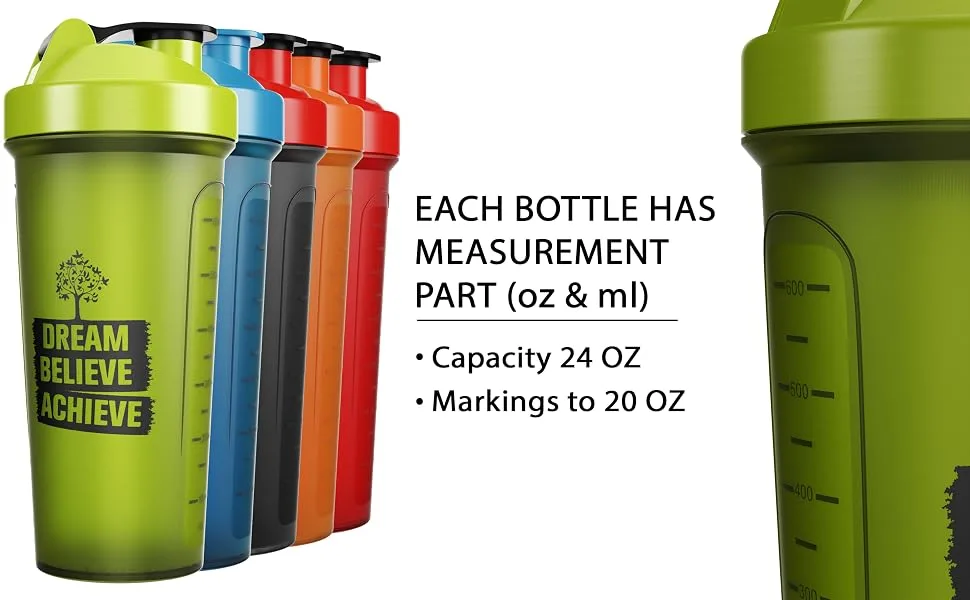 JEELA SPORTS Protein Shaker Bottles 5 Pack - 24 Oz - shaker bottle