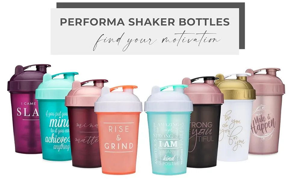  Motivational Quotes on Performa Perfect Shaker Bottle - Be Strong - Black/Rose - 20oz - shaker bottle blender protein cup mixing cups mixer fitness gifts gym bodybuilding workout fitness