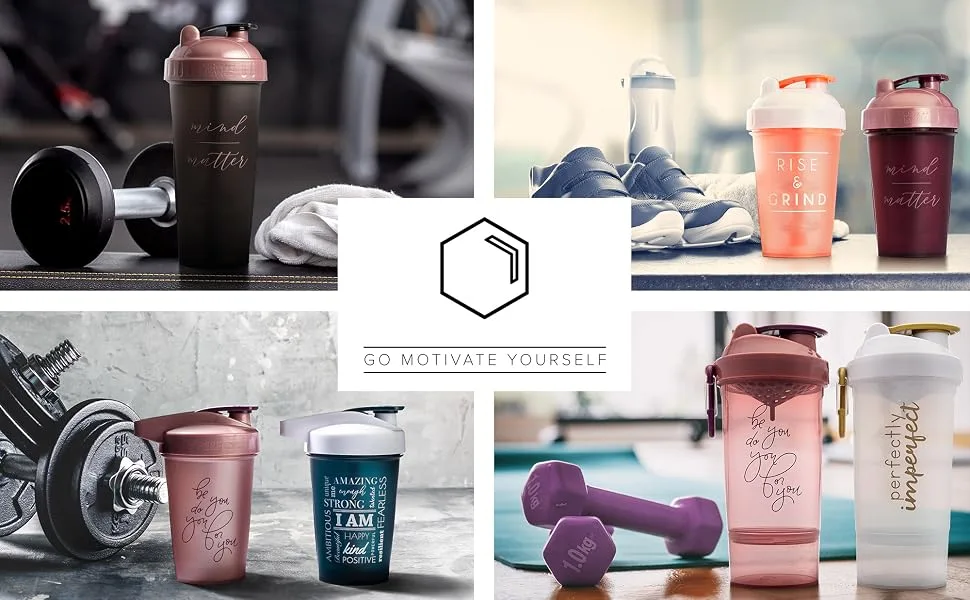  Motivational Quotes on Performa Perfect Shaker Bottle - Be Strong - Black/Rose - 20oz - shaker bottle blender protein cup mixing cups mixer fitness gifts gym bodybuilding workout fitness