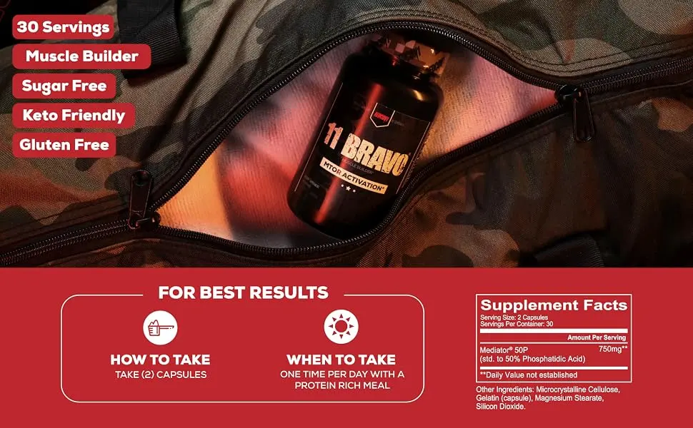 Redcon1 - 11 Bravo (30 Servings) ,Phosphatidic Acid ,Protein Synthesis, Muscle Builder, mTOR Inhibitor, - main