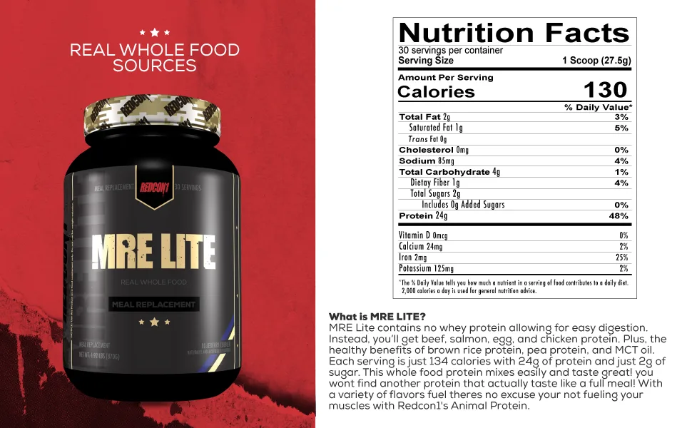 Redcon1 MRE Lite Protein Meal Replacement - Fudge Brownie - 30 servings - product information 3