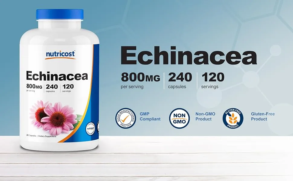 Nutricost Echinacea 800 mg - 240 Capsules - Nutricost Echinacea 240 Capsules 800 MG Non-GMO non gmo Gluten-Free gluten free