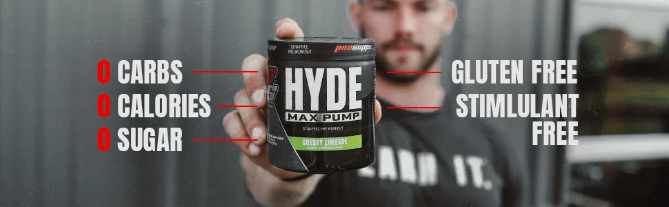 Pro Supps HYDE MAX PUMP Stim-Free Pre-Workout - Cherry Limeade - 25 Servings - hyde max pump gluten free low carb cardio preworkout energy powder with nitric oxide stimulant-free