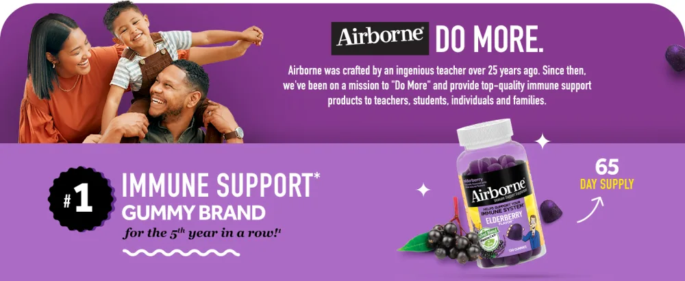 Airborne Elderberry Vitamins & ZINC Gummies -130 Gummies - Airborne Elderberry Immune Boost for the whole family