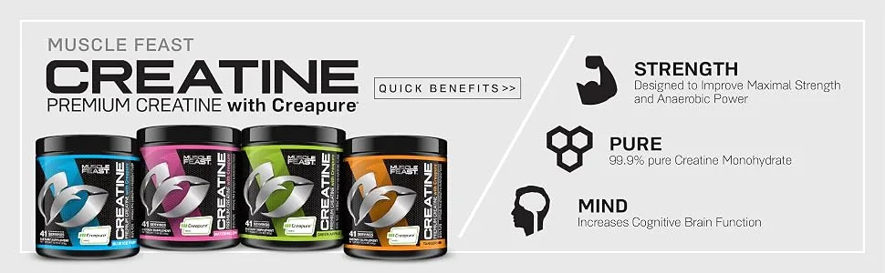 Muscle Feast Creapure Creatine Monohydrate Powder - Unflavored - 55 Servings - Creatine Creapure