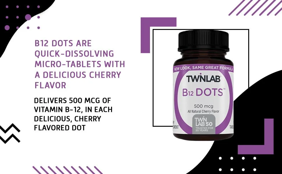 Twinlab B-12 Vitamin 500 MCG Dots Cherry Flavor - 250 Tablets - B12 Dots