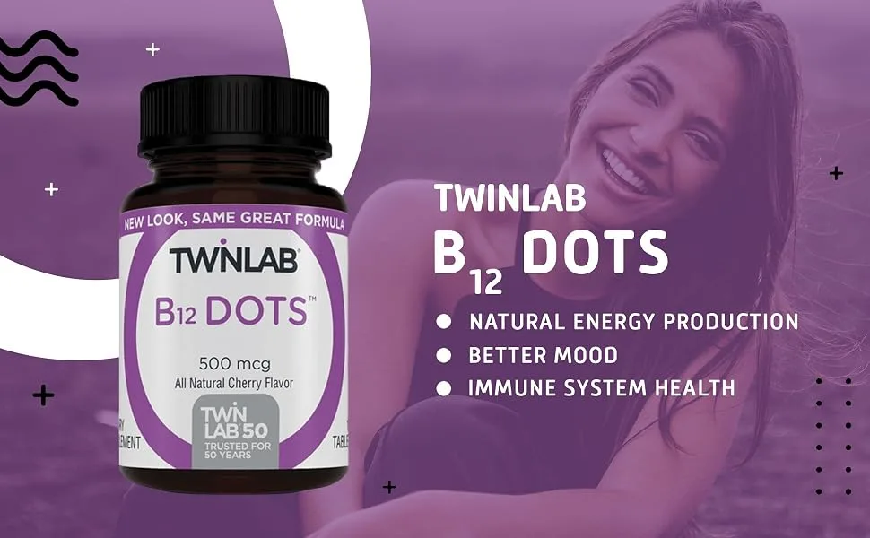 Twinlab B-12 Vitamin 500 MCG Dots Cherry Flavor - 250 Tablets - B12 Dots