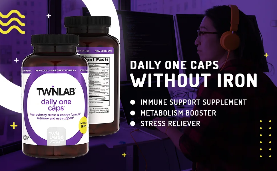 Twinlab Daily One Caps Without Iron Daily Multivitamin for Women & Men - 180 Capsules - Daily One Caps