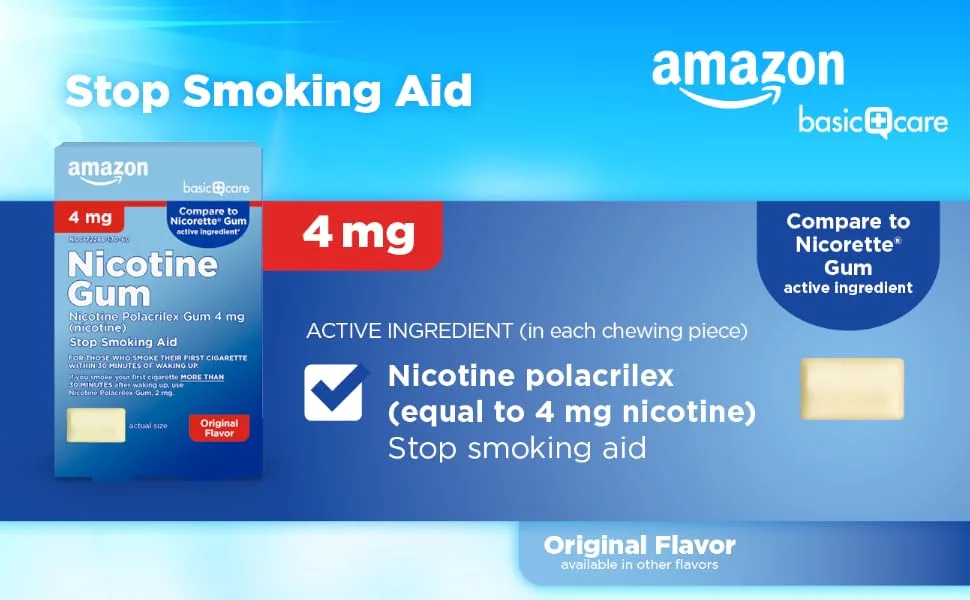 Amazon Basic Care Uncoated Nicotine Polacrilex Gum 4 mg Original Flavor Stop Smoking Aid 220 Count - amazon basic care stop smoking aid 4 mg gum original flavor