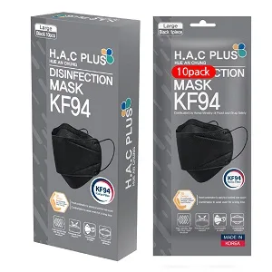 KF94 Face Mask for Adult Protective Mask H.A.C PLUS - 10 Pack - Black 10