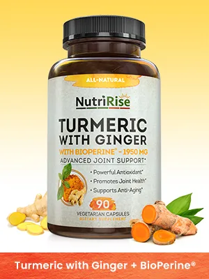 NutriRise Turmeric Curcumin Supplement With Ginger - 90 Capsules - turmeric-with-ginger-95-curcuminoids-black-pepper-plantar-fasciitis-organic-supplements-bioperine