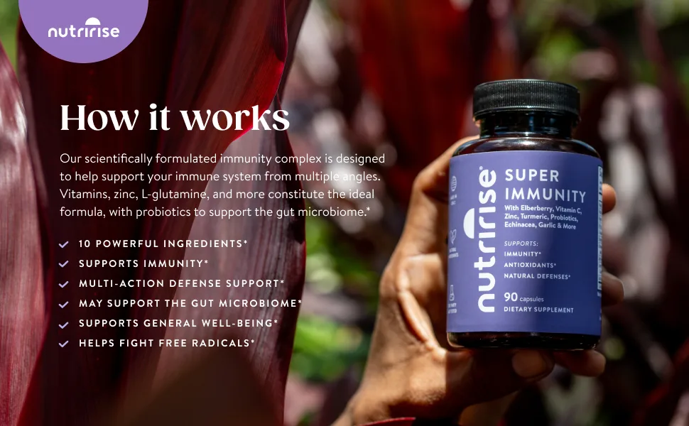 NutriRise Immunity Complex Immune Support Supplement Vitamin C E B6 Zinc Turmeric Curcumin Elderberry L-Glutamine Echinacea 7.2 Billion CFU Probiotics for Gut Health for Men & Women 90 Count - Immune-support-elderberry-capsules-tablets-zinc-supplement-lozenges-booster-echinacea