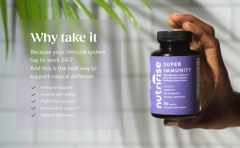 NutriRise Immunity Complex Immune Support Supplement Vitamin C E B6 Zinc Turmeric Curcumin Elderberry L-Glutamine Echinacea 7.2 Billion CFU Probiotics for Gut Health for Men & Women 90 Count - Immune-support-vitamin-c-1000-e-whole-foods-elderberry-syrup-garlic-turmeric-womens-multivitamins