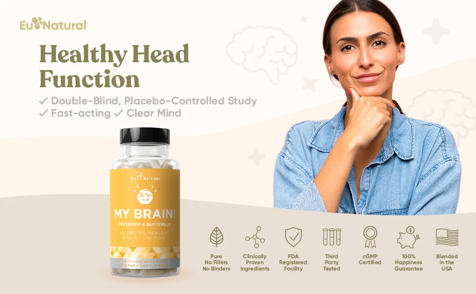 Eu Natural My Brain Headache Vitamins - 60 Capsules - MY BRAIN Migraine Headache Relief