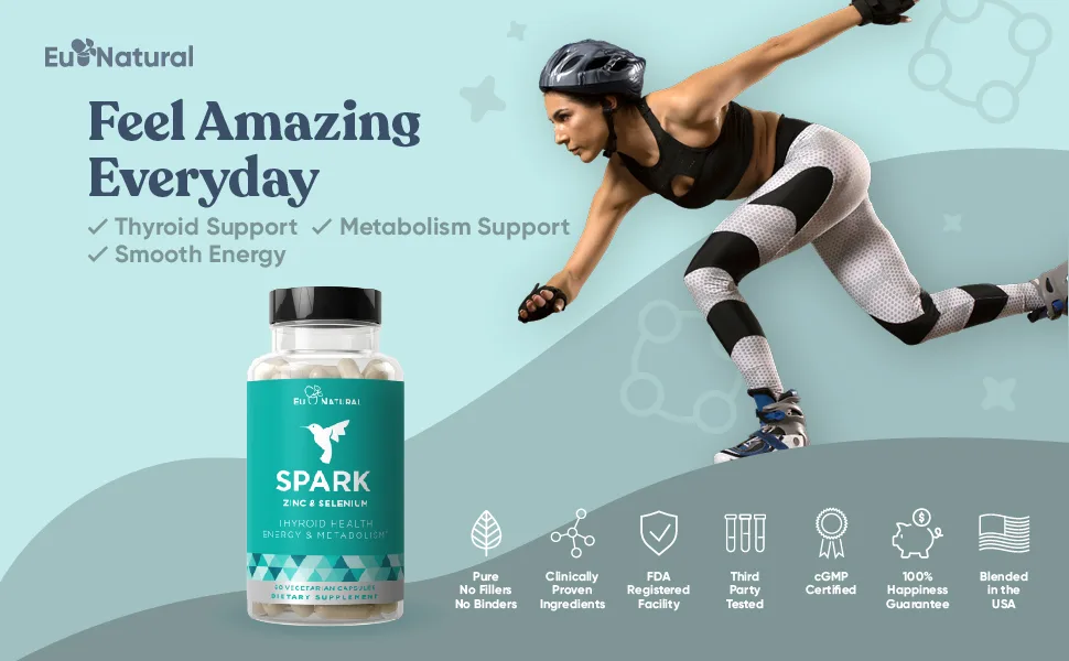 Eu Natural Spark Thyroid Support & Energy Metabolism Zinc & Selenium - 60 Capsules - THRIVE Spark Thyroid Support Hormonal Balance