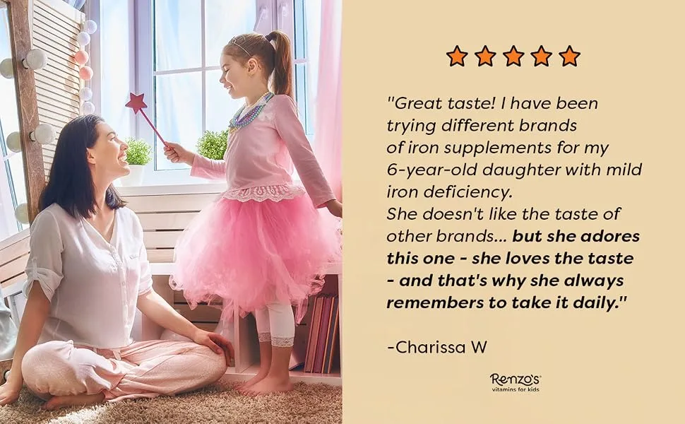 Renzo's Iron Supplements for Kids Dissolvable Vegan Iron Supplement for Children - 90 Tablet - renzo