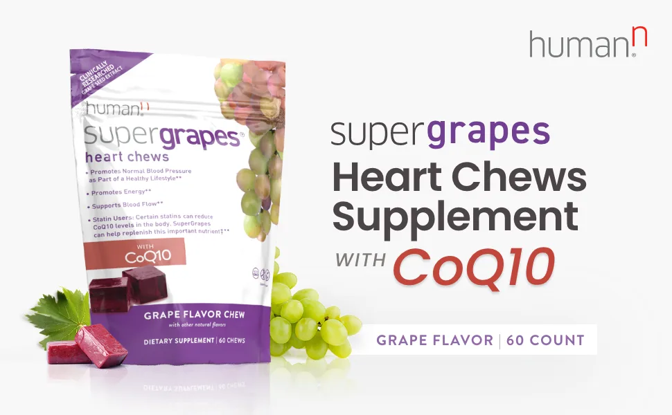 HumanN SuperGrapes Chews Supplement  with CoQ10  Grape Flavor, 60 Count - HumanN SuperGrapes