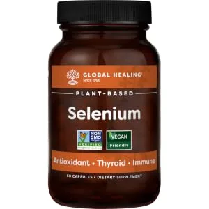 Global Healing Selenium 200mcg, Selenium Supplement with Organic Ingredients, Antioxidants for Thyroid Support and Immune Health, Non-GMO & Gluten-Free, Selenium 200 mcg for Men & Women (60 Capsules) - selenium kelp detoxadine nascent iodine iodide potassium luglos crow