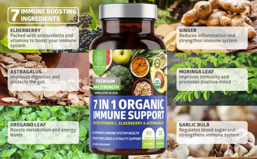Number One Nutrition Premium 7 in 1 Immune Support - 90 Tablets - Garlic Supplement