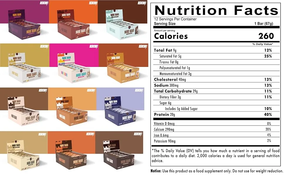 REDCON1 Protein Bar - Chocolate Chip Cookie Dough - pack of 12 - product information 10