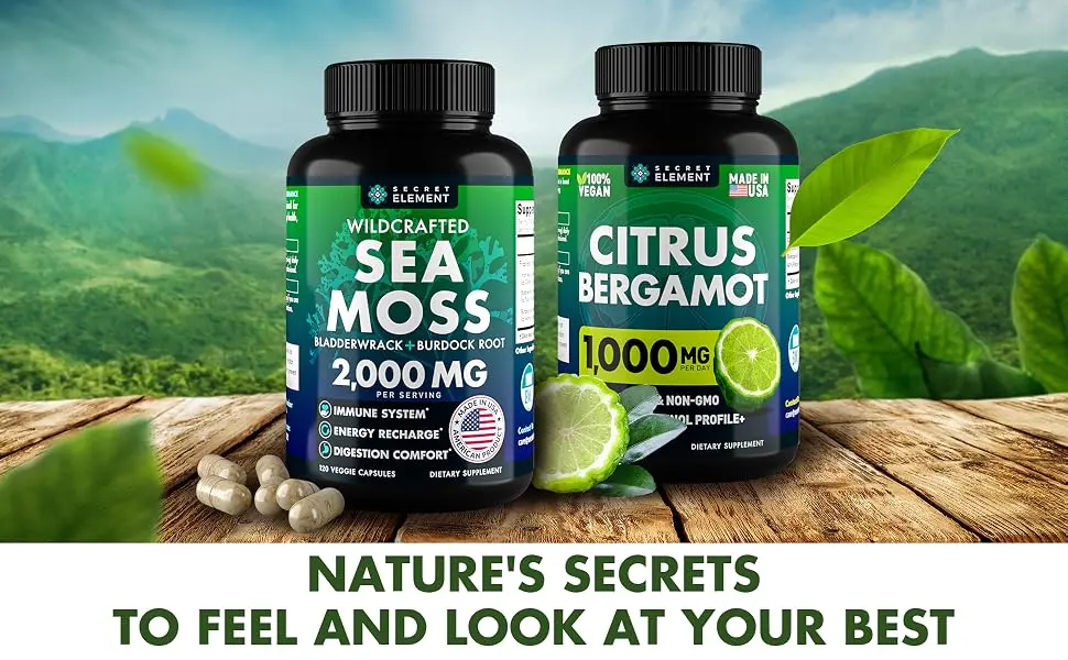 Secret Element Citrus Bergamot Extract 1000mg - 120 Capsules - Natural Cholesterol Supplements with Pure Bergamot Extract