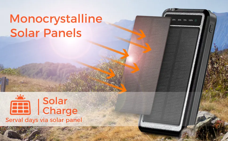 Alpha Digital Outdoor Solar Portable Power Bank with Wireless Charging 10000mAh - Orange - Solar Charging