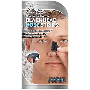 7th Heaven Men's Nose Strips with Charcoal and Tea Tree to Unclog Blocked Pores Pull Out Blackheads & Remove Dead Skin Black 3 Count - Blackhead Nose Pore Strips