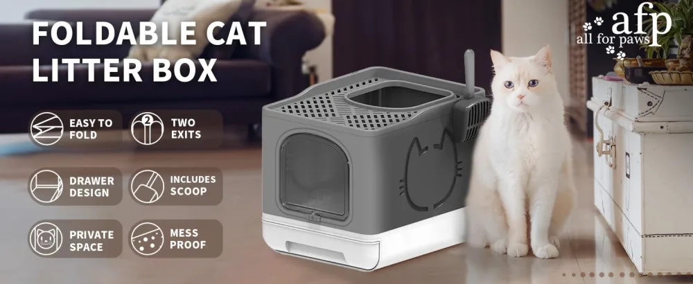 ALL FOR PAWS Cat Litter Deodorizer Smart Pet Odor Eliminator Automatic Pet Odor Eliminator Unscented Dust-Free Versatile Function to Purify Odors from Pet House Toilet Wardrobe USB Powered - Foldable Cat Litter Tray Cats Litter Box