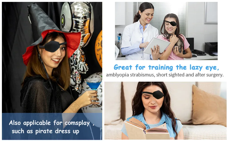 AMZVIO 2 pcs Eye Patches for Adults Adjustable Eye Patch Amblyopia Lazy Eye Patches for Left or Right Eyes after Surgery or Pirate Costume(Black+Pirate) - product information 15