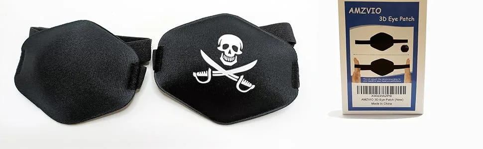 AMZVIO 2 pcs Eye Patches for Adults Adjustable Eye Patch Amblyopia Lazy Eye Patches for Left or Right Eyes after Surgery or Pirate Costume(Black+Pirate) - product information 16
