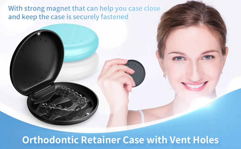 Annhua Denture Case with Vent Holes Portable Denture Retainer Box for Invisable Aligner Mouth Guard Brace Denture &Teeth Mouth Tray(Light Blue) - denture box
