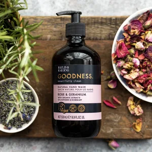 Baylis & Harding Goodness Rose & Geranium Natural Hand Wash 500 ml (Pack of 3) - Vegan Friendly 0.33 ml (Pack of 3) Rose & Geranium - lifestyle image