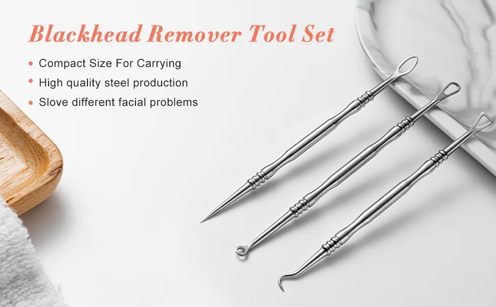 BEZOX Blackhead Remover Tools Pore Extractor Kit Set of 3 Stainless Pimple Popper Facial Tools with Metal Storage Case 3 pcs 1.0 - blackhead remover tool blackhead remover blackhead pimple popper black head remover spot removertool