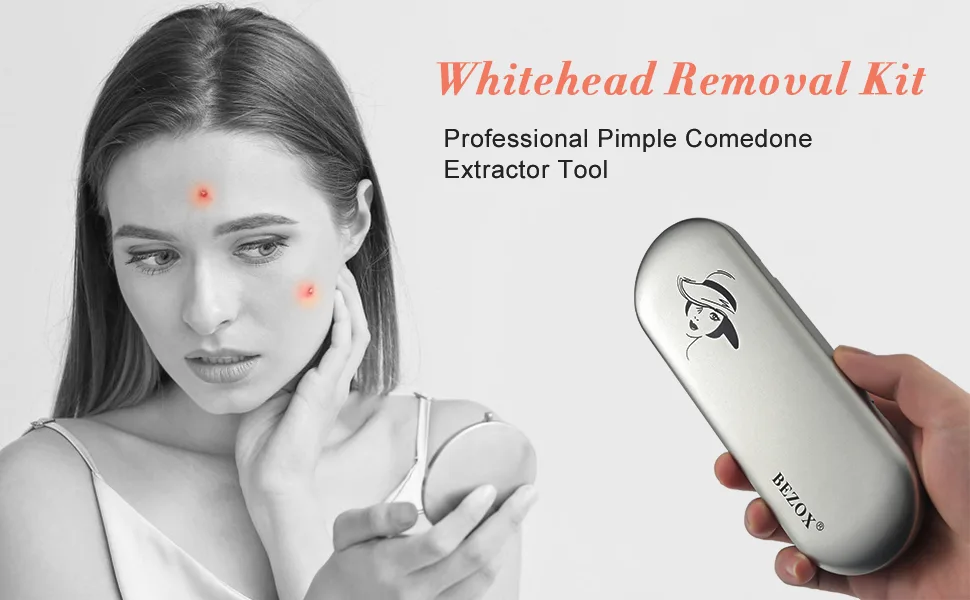 BEZOX Blackhead Remover Tools Pore Extractor Kit Set of 3 Stainless Pimple Popper Facial Tools with Metal Storage Case 3 pcs 1.0 - milia removal tool blackhead extractor tool spot remover tool kit blackhead remover black head tool
