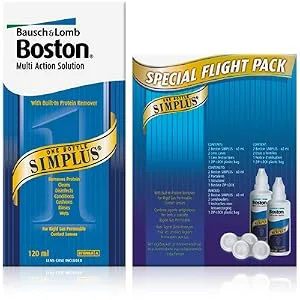 Boston Simplus Travel Contact Lens Solution 2x 60ml Flight Pack Size Multi-Action Solution for Rigid Gas Permeable Contact Lenses Clean Disinfect & Condition 2x Lens Cases for Travel Convenience Flight Pack 2x60ml - Boston Simplus range