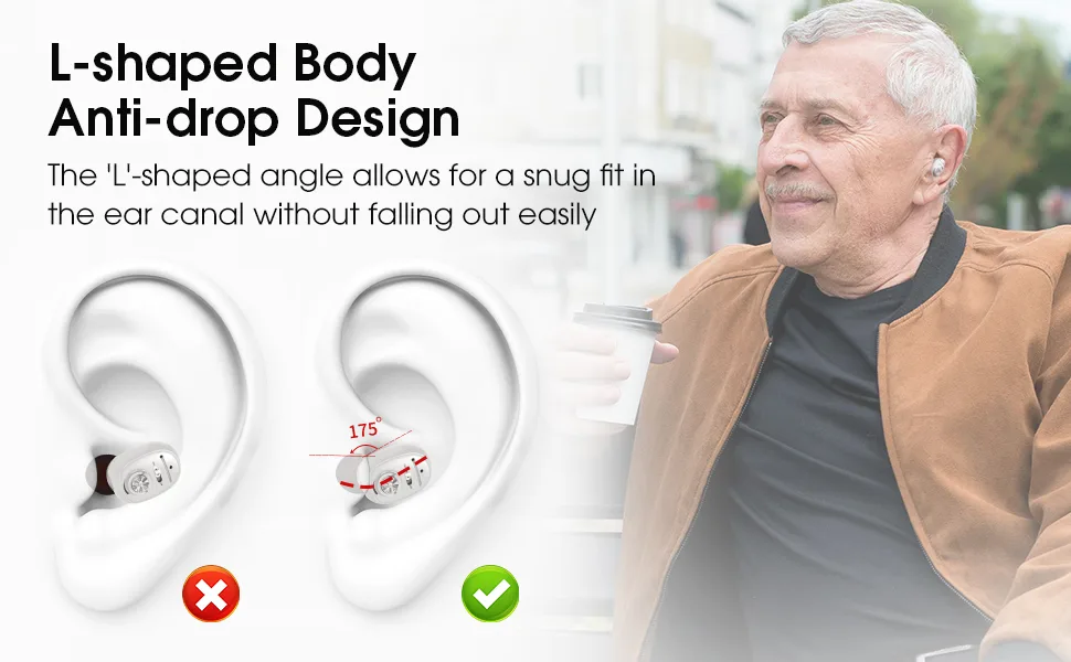 Britzgo Rechargeable Hearing Amplifiers with Noise Reduction for The Elderly Invisible in Ear Up to 48 Hours of Use Digital Chips&Portable Charging Case (silver) White - product information 21