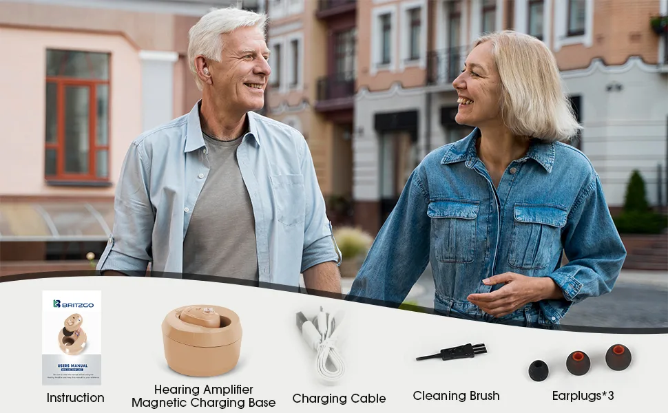 Britzgo Rechargeable device with Noise Reduction for The Elderly Invisible in Ear Up to 35 Hours of Use Digital Chips&Portable Charging Case (Beige) - product information 23