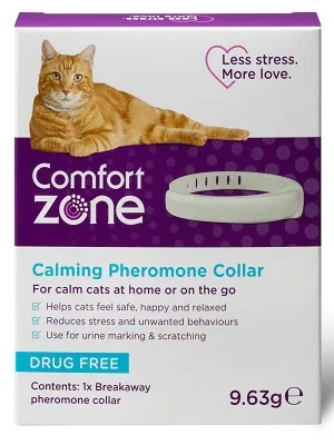 Comfort Zone Cat Calming Pheromone Collar Helps Cats Feel Safe Happy Calm While Reducing Stress Anxiety and Unwanted Behaviours 1 Collar Pack White - comfort zone calming pheromone cat collar stress relief